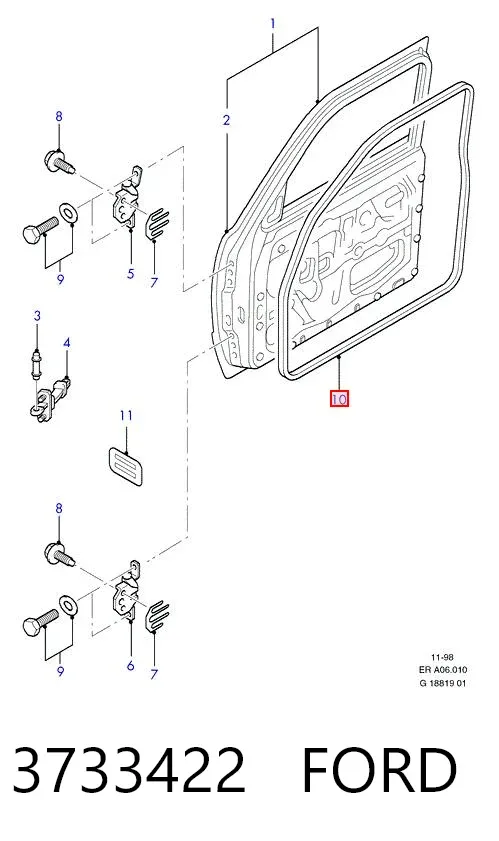 Уплотнитель двери передней правой (на двери) 3733422 Ford