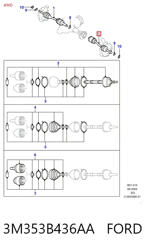 Полуось передняя 3M353B436AA Ford