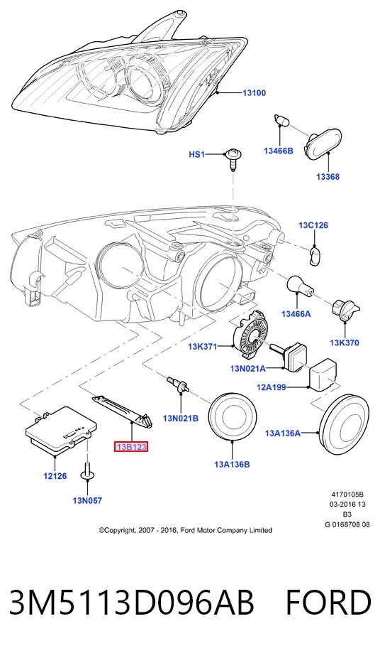 Кронштейн (адаптер) крепления фары передней 3M5113D096AB Ford