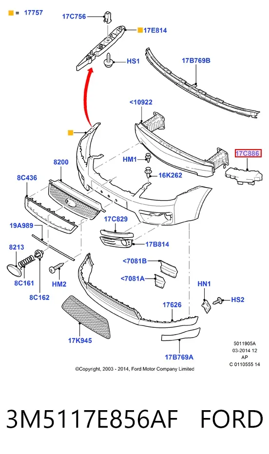 Кронштейн бампера переднего правый 3M5117E856AF Ford