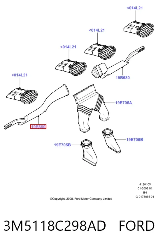 Воздуховод (распределитель воздуха под "торпедо") правый 3M5118C298AD Ford