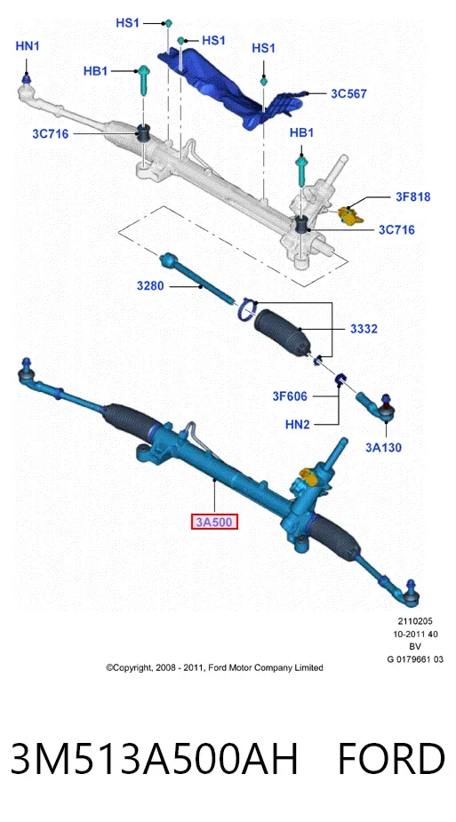 Рулевая рейка 3M513A500AH Ford