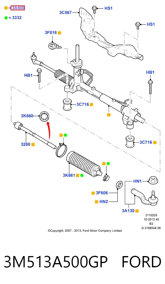 Рулевая рейка 3M513A500GP Ford