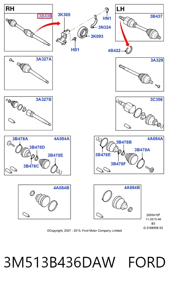 Правая полуось 3M513B436DAW Ford