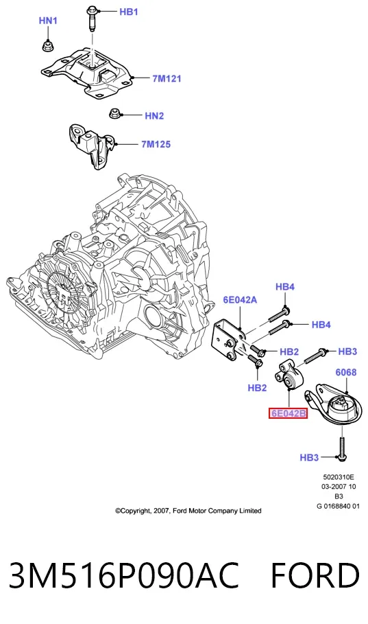 Подушка коробки передач 3M516P090AC Ford