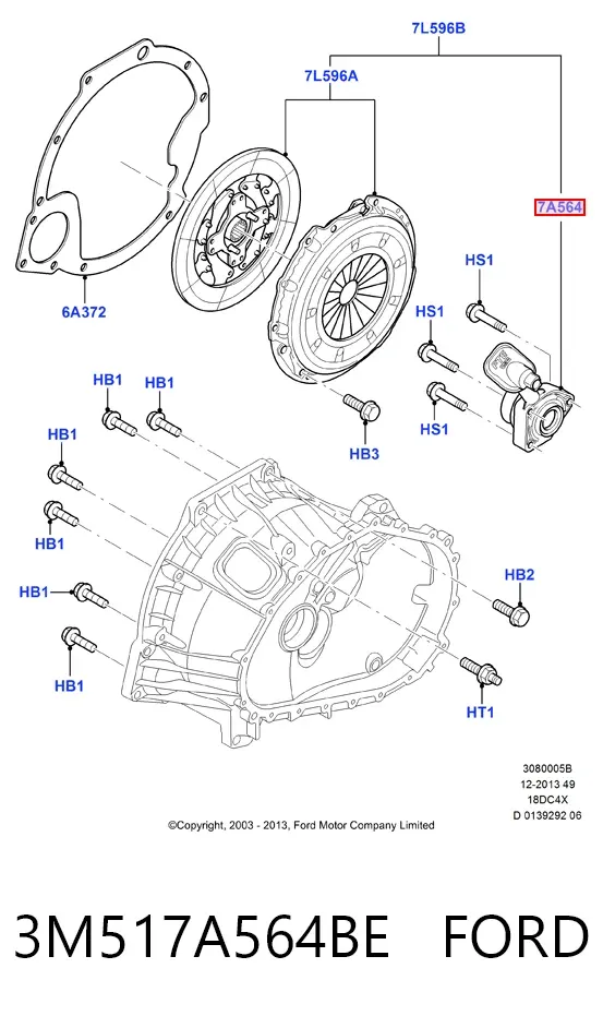 Рабочий цилиндр сцепления в сборе 3M517A564BE Ford