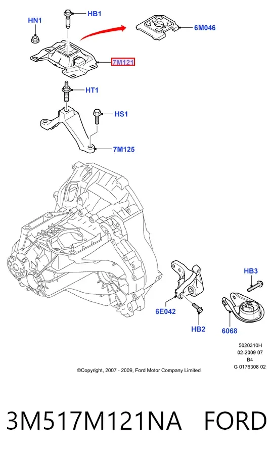 Подушка (опора) двигателя левая верхняя 3M517M121NA Ford