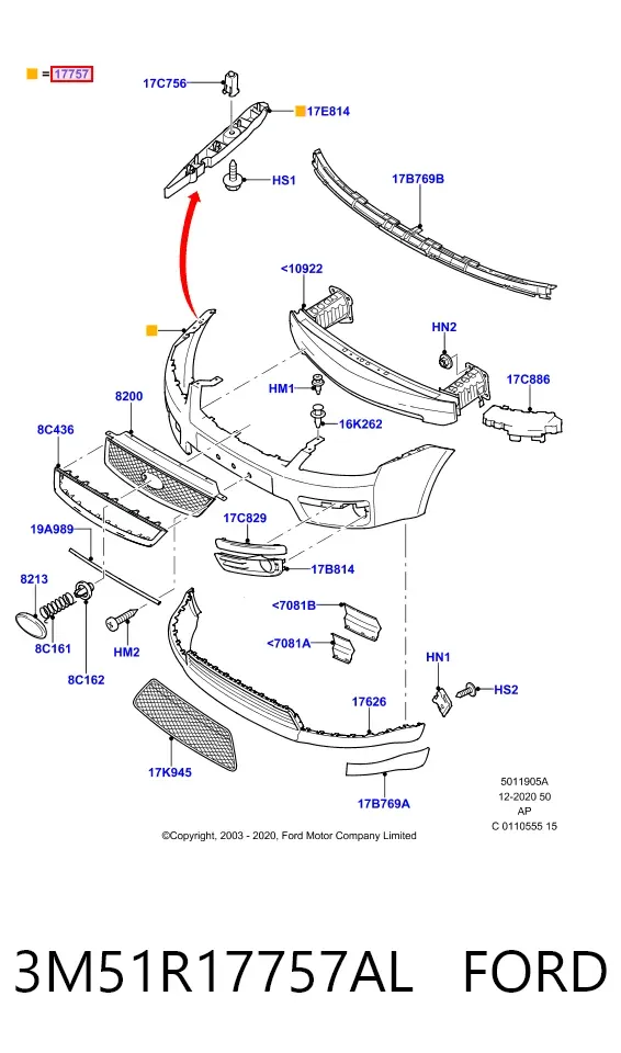 Передний бампер 3M51R17757AL Ford