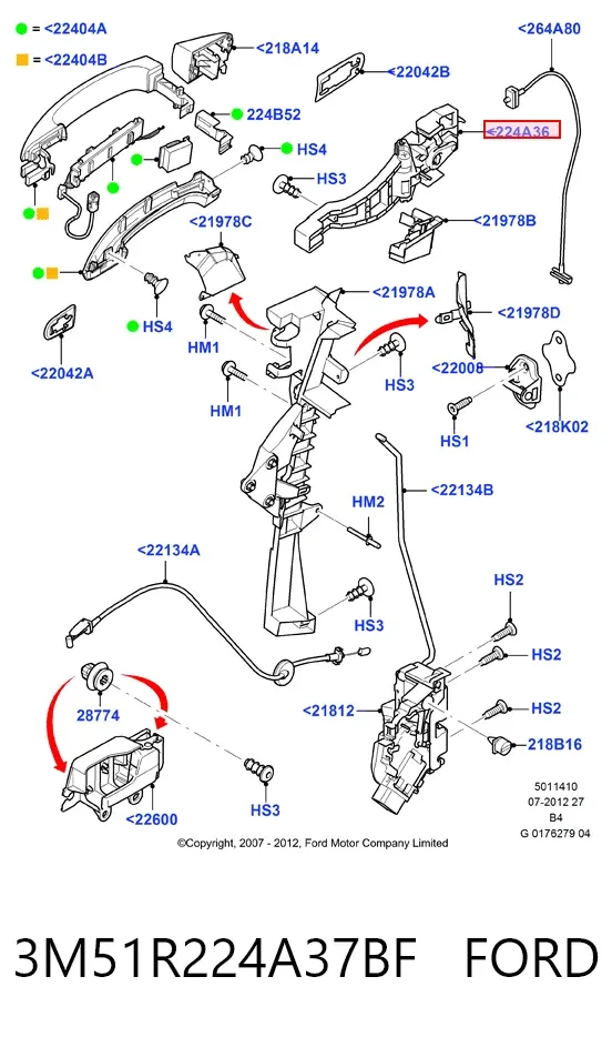 Держатель наружной ручки двери левых дверей 3M51R224A37BF Ford
