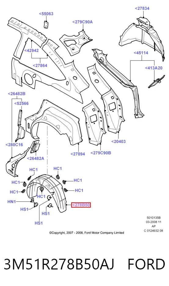 Подкрылок задний правый 3M51R278B50AJ Ford