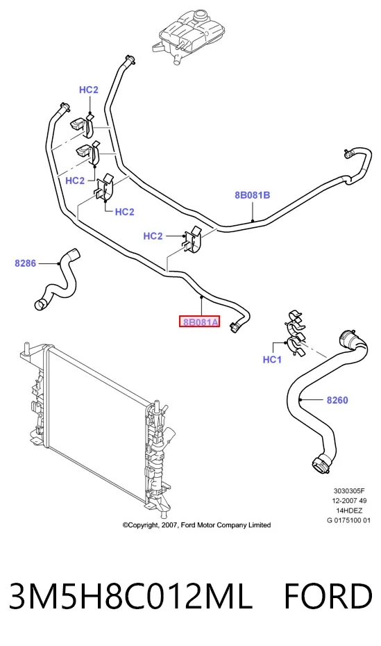 Шланг расширительного бачка нижний 3M5H8C012ML Ford
