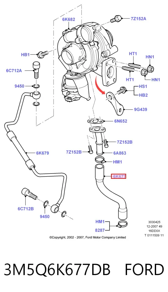 Трубка (шланг) отвода масла от турбины 3M5Q6K677DB Ford