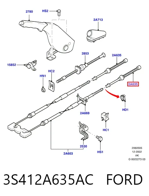 Задний трос ручника 3S412A635AC Ford
