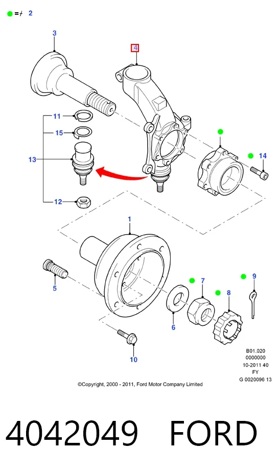 Цапфа передняя правая 4042049 Ford