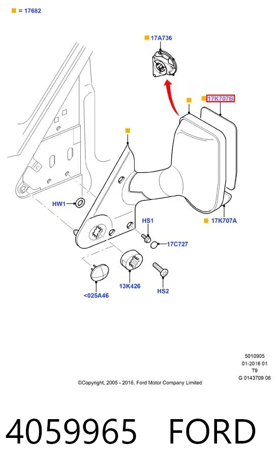 Стекло правого зеркала заднего вида 4059965 Ford