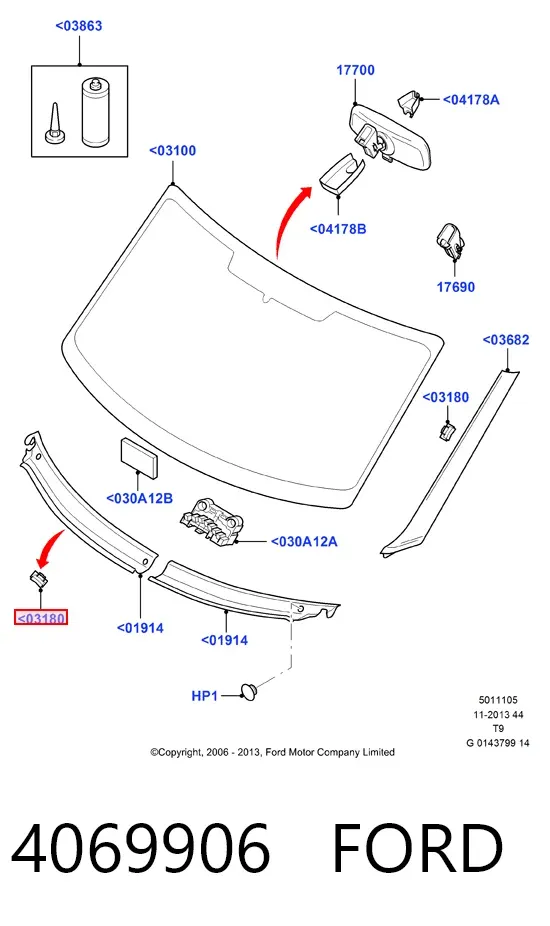 Клипса молдинга лобового стекла 4069906 Ford