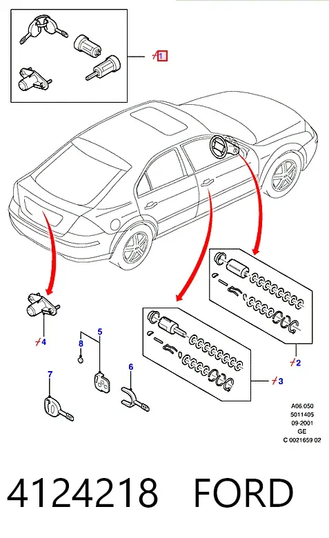 Замок дверей и зажигания с ключами, комплект 4124218 Ford