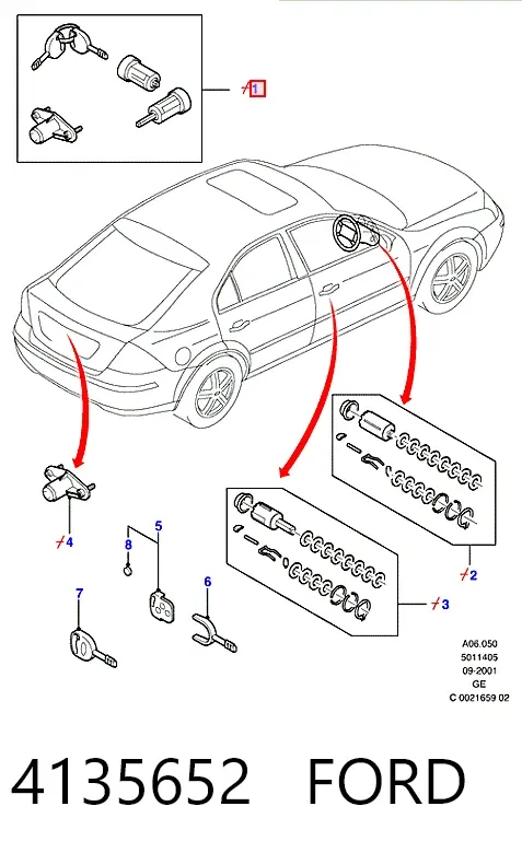 Замок дверей и зажигания с ключами, комплект 4135652 Ford