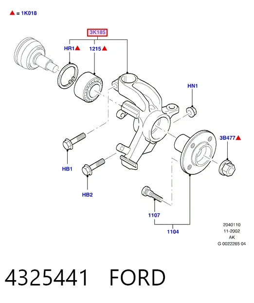 Цапфа передняя левая 4325441 Ford