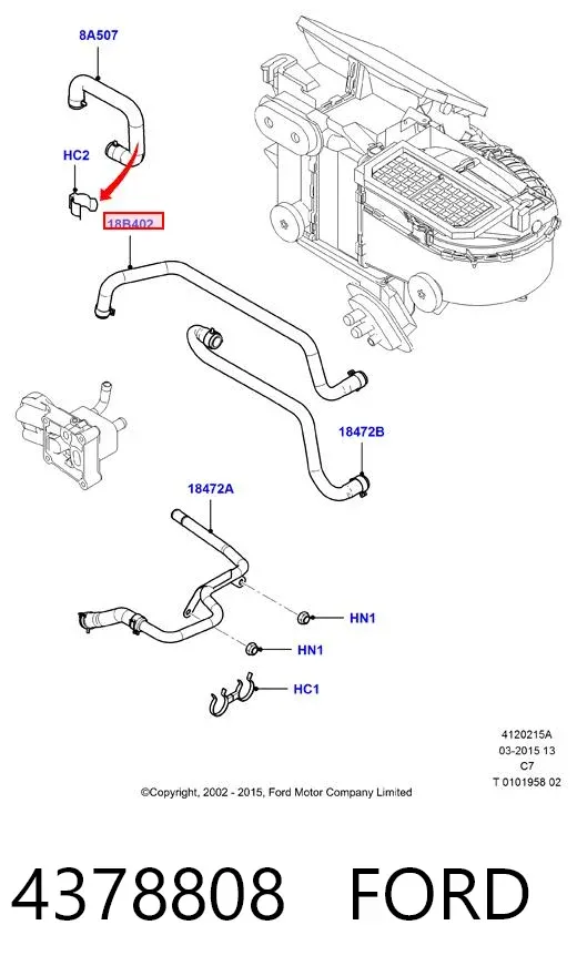Патрубок радиатора печки 4378808 Ford