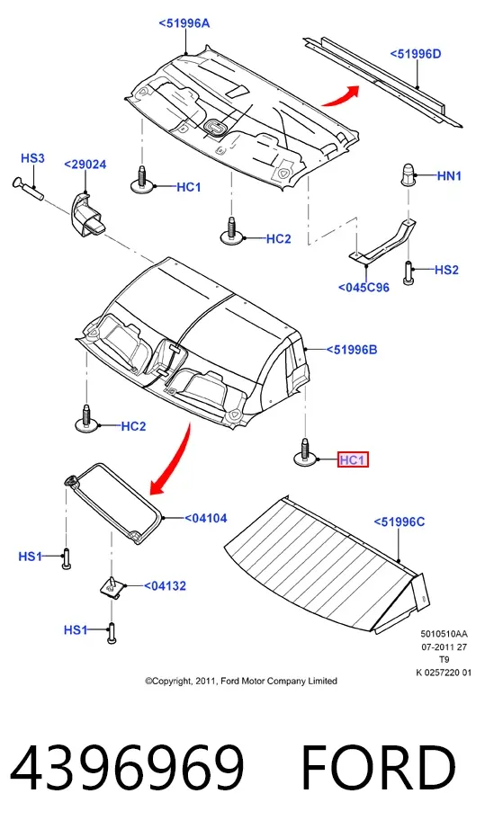 Пистон крепления обшивки двери 4396969 Ford