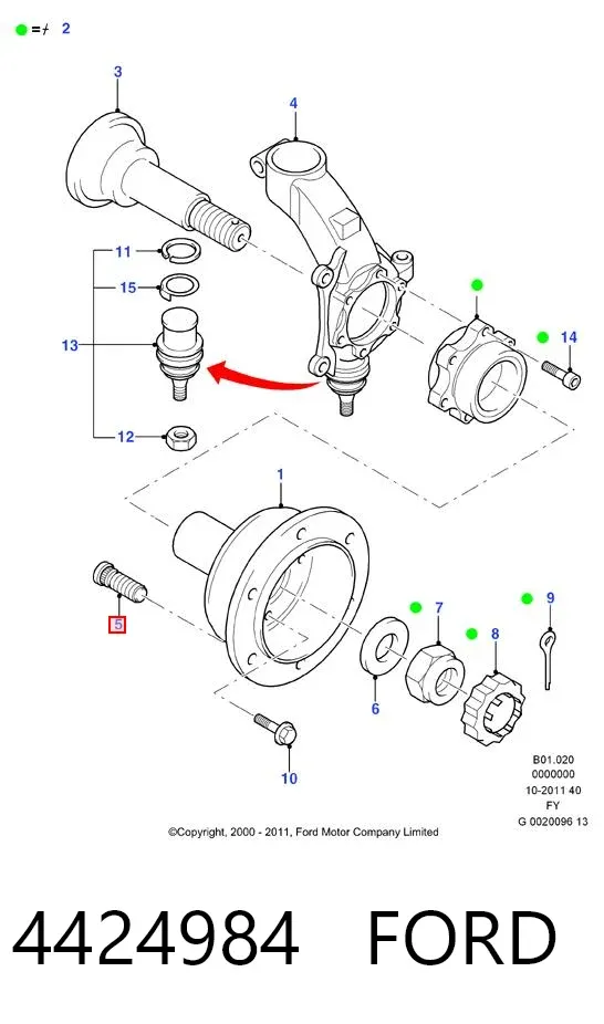 Шпилька колесная передняя 4424984 Ford