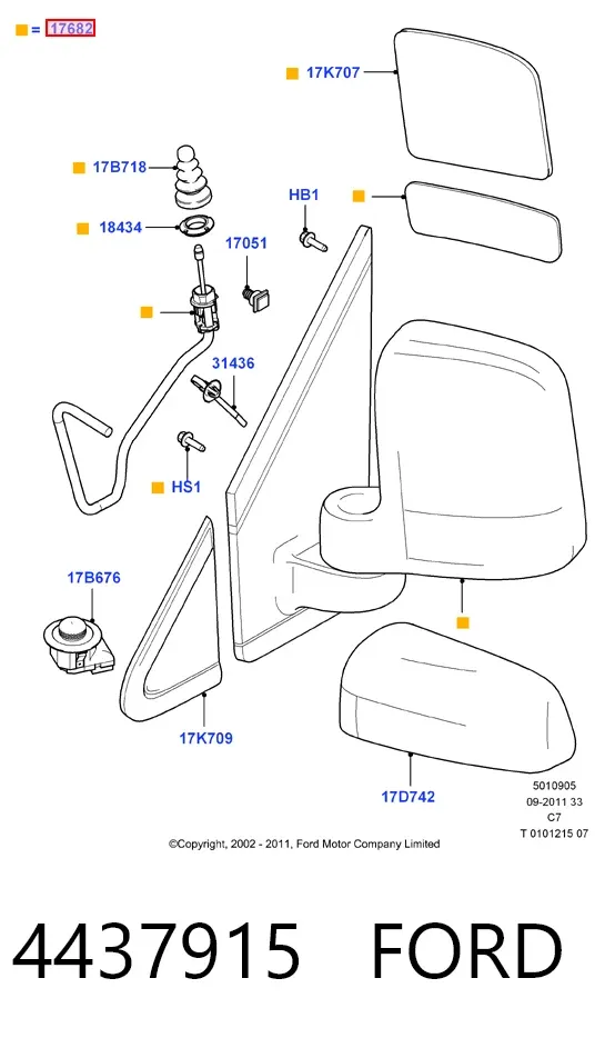 Правое зеркало 4437915 Ford