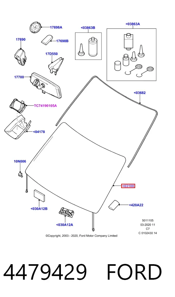 Лобовое стекло 4479429 Ford