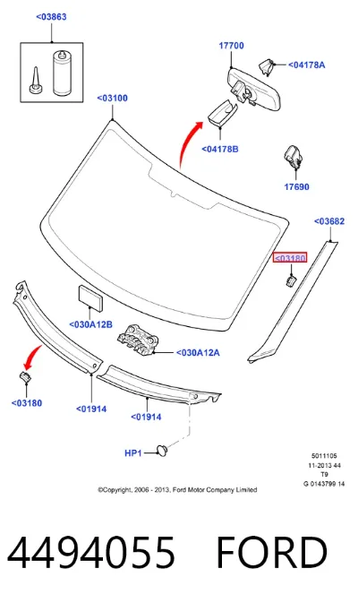 Пистон (клип) крепления молдинга лобового стекла FORD 4494055