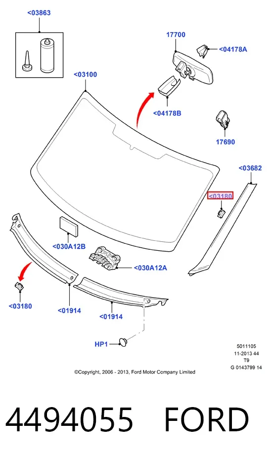 Клипса молдинга лобового стекла 4494055 Ford