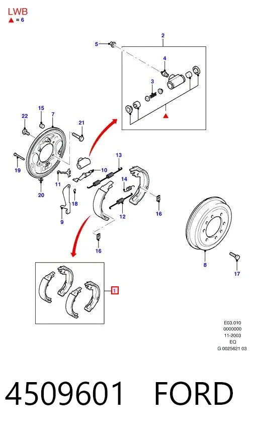 Задние барабанные колодки 4509601 Ford