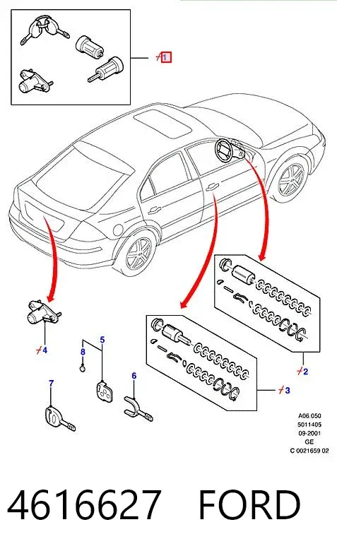 Замок дверей и зажигания с ключами, комплект 4616627 Ford