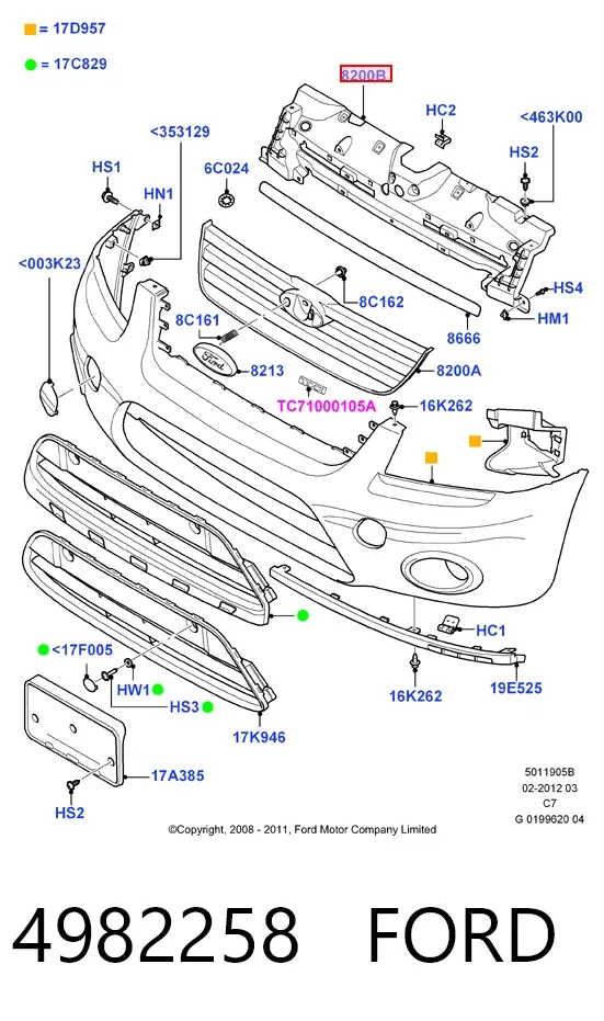 Кронштейн решетки радиатора 4982258 Ford