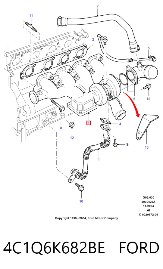 Турбина 4C1Q6K682BE Ford