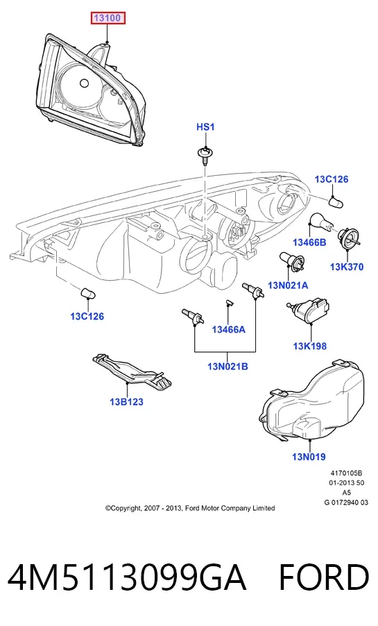 Правая фара 4M5113099GA Ford