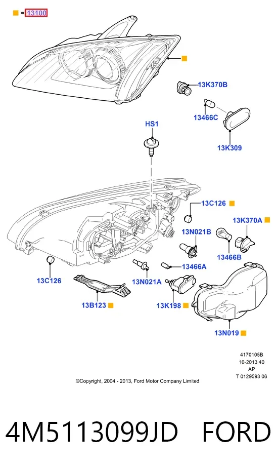 Правая фара 4M5113099JD Ford