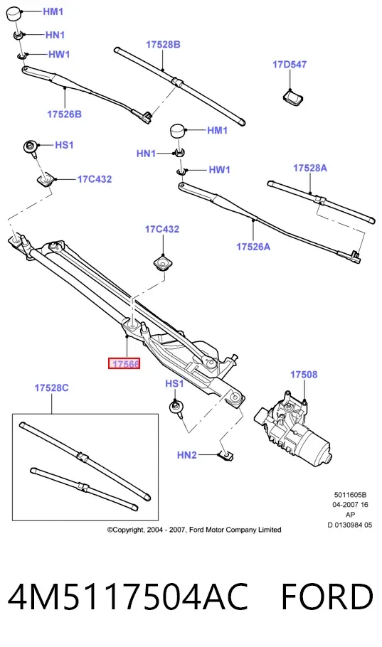 Трапеция дворников 4M5117504AC Ford