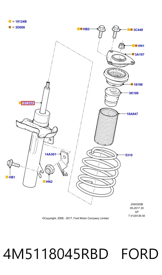 Амортизатор передний левый 4M5118045RBD Ford