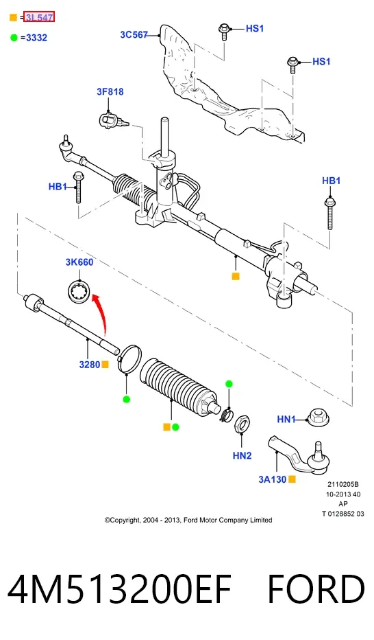 Рулевая рейка 4M513200EF Ford