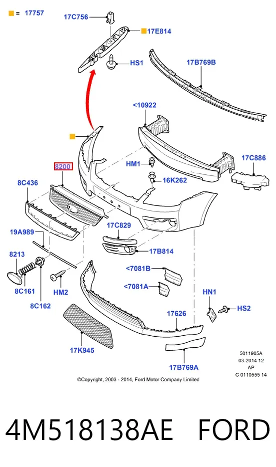 Решетка радиатора 4M518138AE Ford