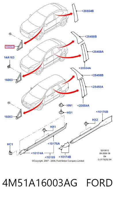 Накладка стойки кузова внешняя передняя правая FORD 4M51A16003AG