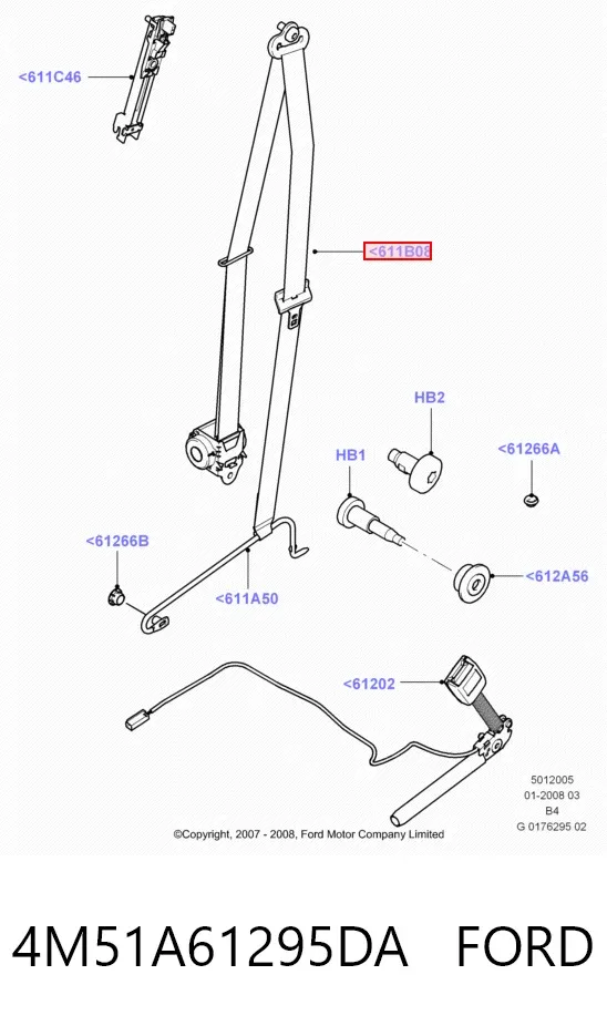 Левый ремень безопасности 4M51A61295DA Ford