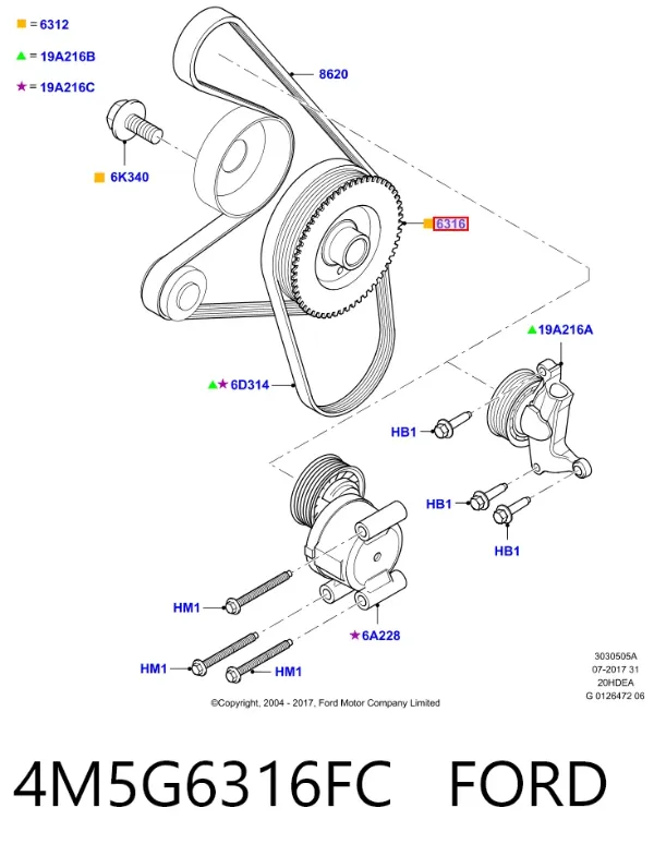 Шкив коленвала 4M5G6316FC Ford