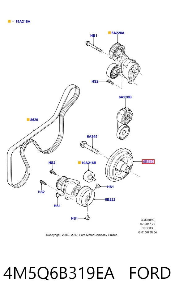Шкив коленвала 4M5Q6B319EA Ford