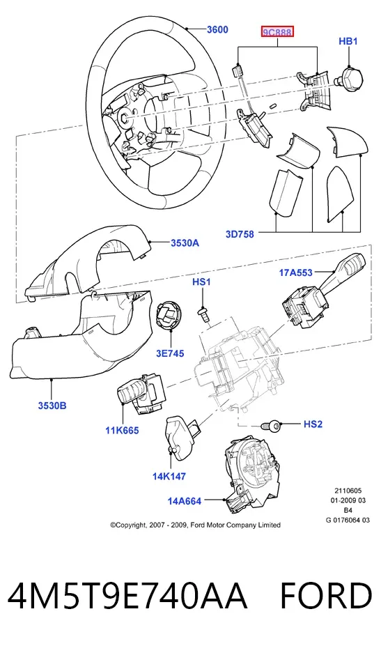 Блок кнопочных переключателей рулевого колеса 4M5T9E740AA Ford