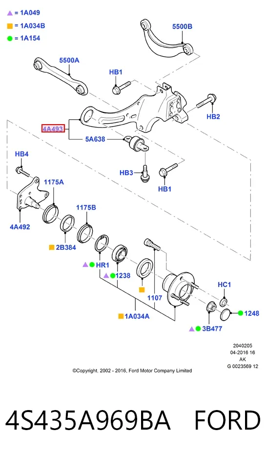 Рычаг (тяга) задней подвески продольный нижний левый 4S435A969BA Ford