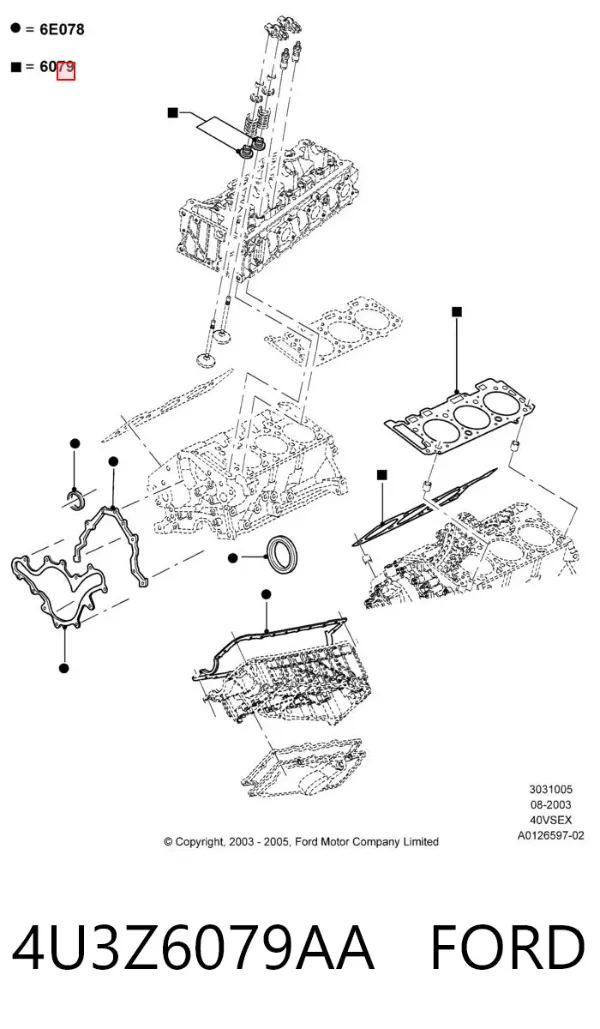 Верхний комплект прокладок двигателя 4U3Z6079AA Ford