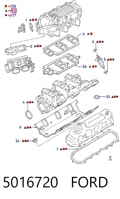 Верхний комплект прокладок двигателя 5016720 Ford