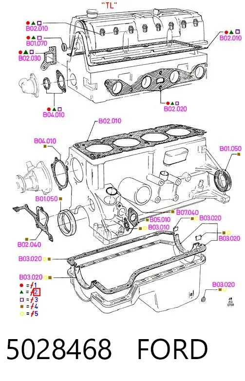 Верхний комплект прокладок двигателя 5028468 Ford