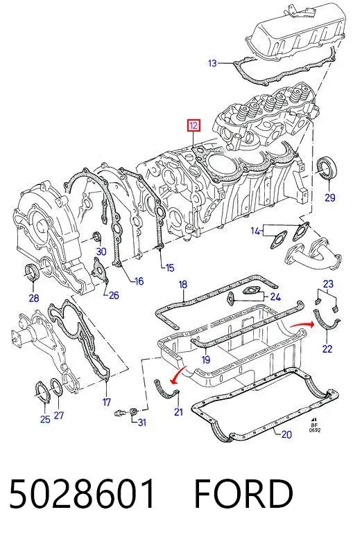 Левая прокладка ГБЦ 5028601 Ford